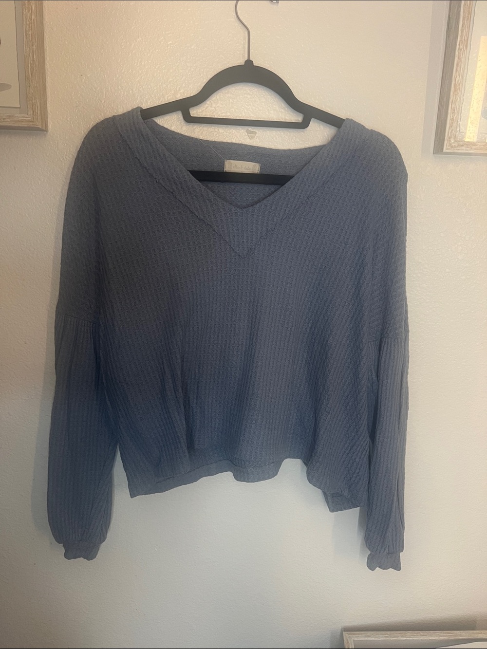 Altar'd State Slate Blue V-Neck Long Sleeve Top